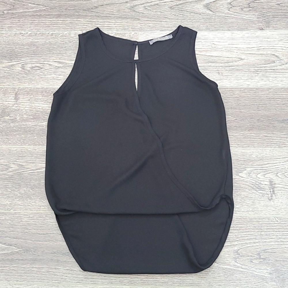 finn & clover Draped Plunging Skeeveless Sheer Top